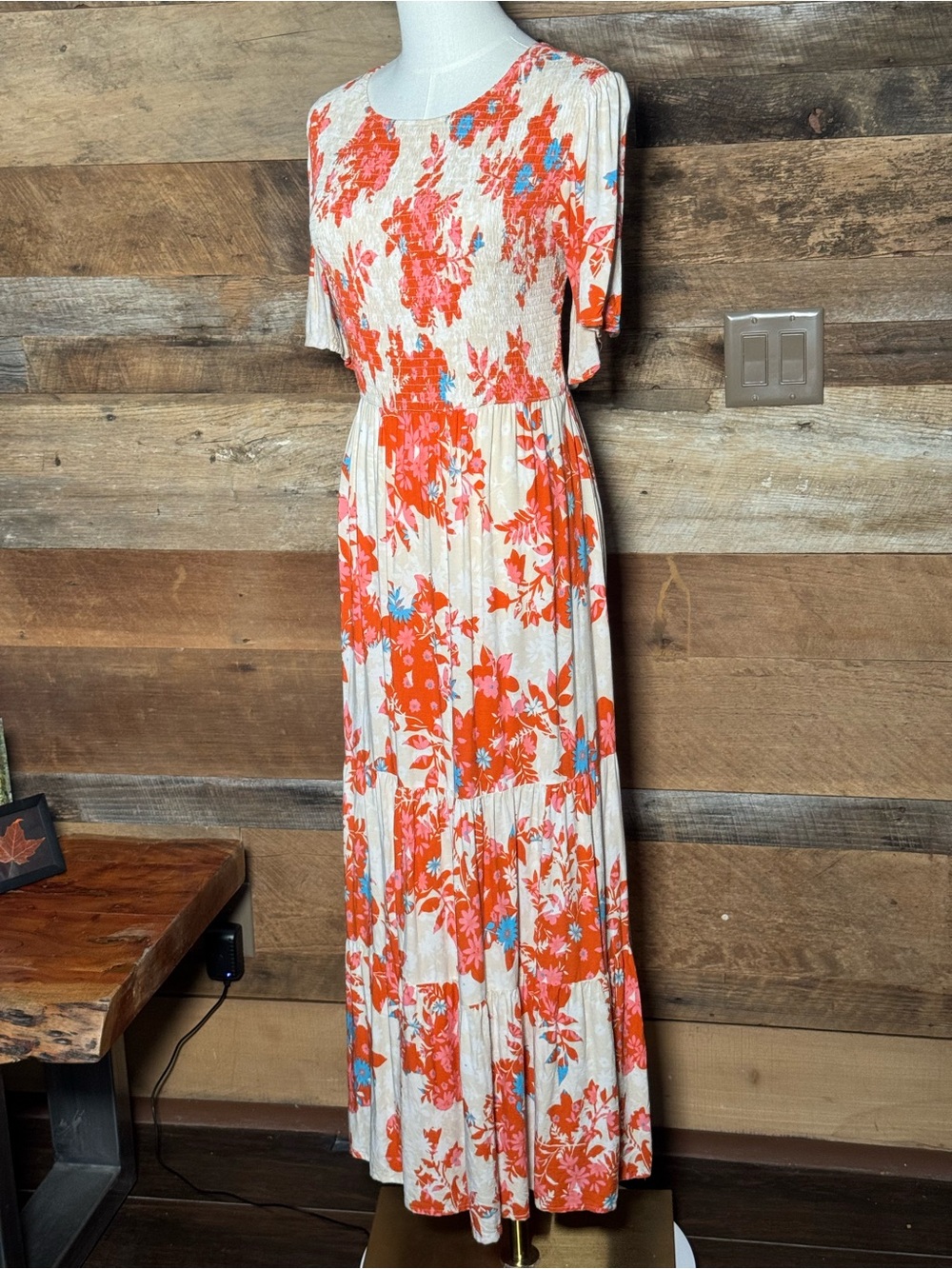 Boho Floral Smocked Tiered Maxi Dress * ZESICA * Size XL